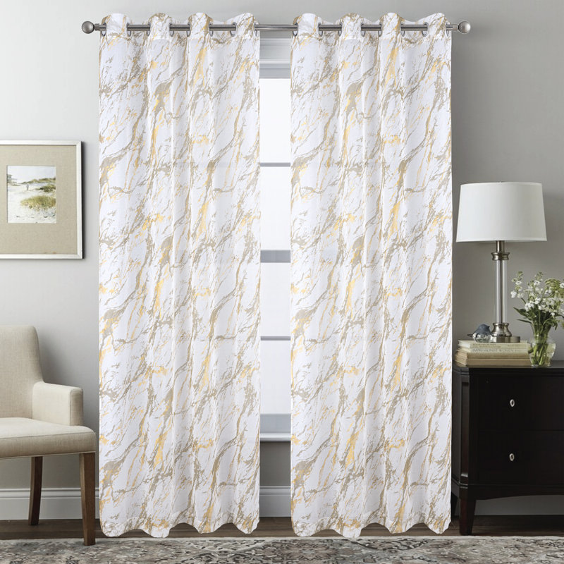 Panneau de rideau de fenêtre semi-transparent en marbre métallique, Taupe, L 54 po x L 90 po