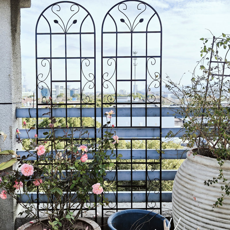 4 treillis de jardin en métal, 86,7 po x 19,7 po, antirouille noir, cadre en treillis d'extérieur à 4 treillis, support