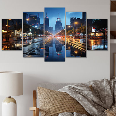 Thailand City Nightscape II - Cityscapes Canvas Wall Art - 5 Panels