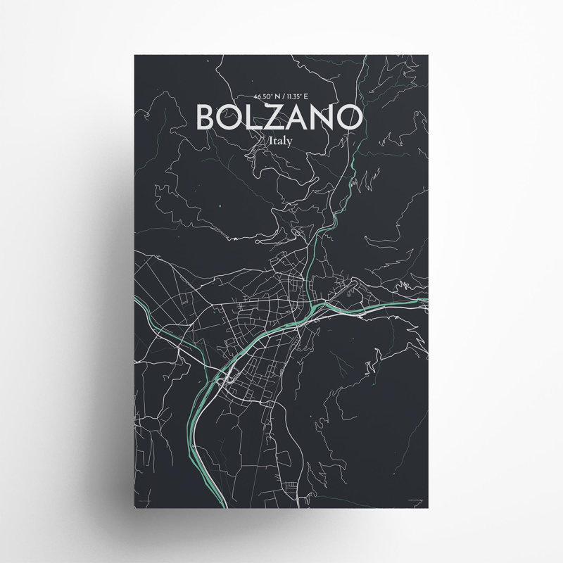 Bolzano City Map In Dream - No Frame Print, 17cm H x 11cm W x 0.05cm D