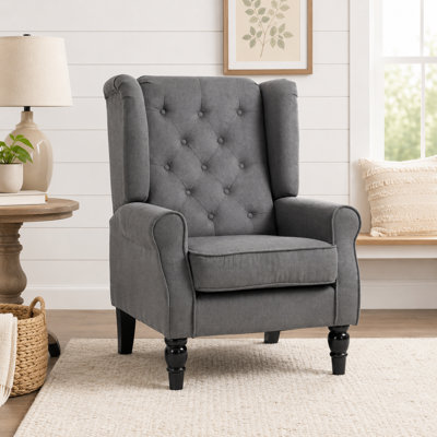 Timeless Traditional, Button Tufted High Back and Rolled Arm Design, Wingback Accent Chair with Wood Legs for Living Room Bedroom Reading Nook and Office