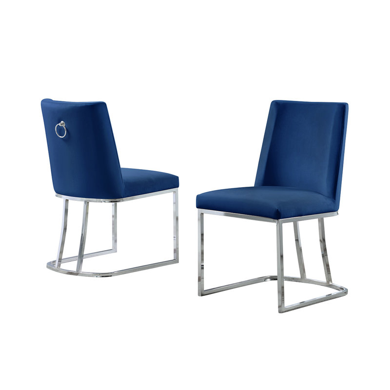 Chaise d'appoint rembourrée en velours Stansté, Bleu marine, Argent