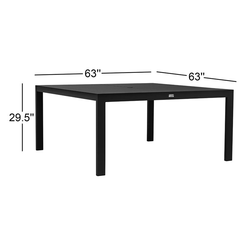 Classic Aluminum 8-Seater Square Dining Table, Black, 29.5"H x 63"D x 63"W