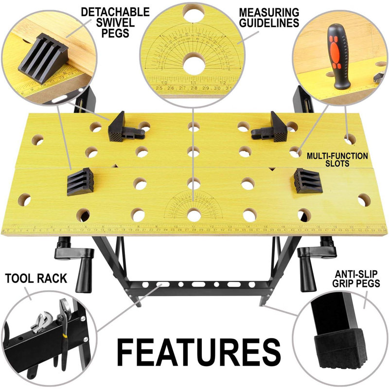 Portable Folding Workmate Workbench 220 Pound Capacity Carpenter Saw Table with Adjustable Clamps