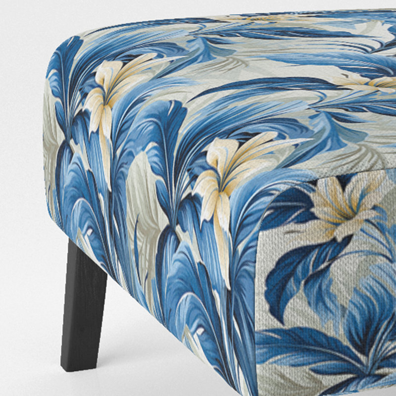 Fauteuil de chambre rembourré C, Motif tropical oasis azur I
