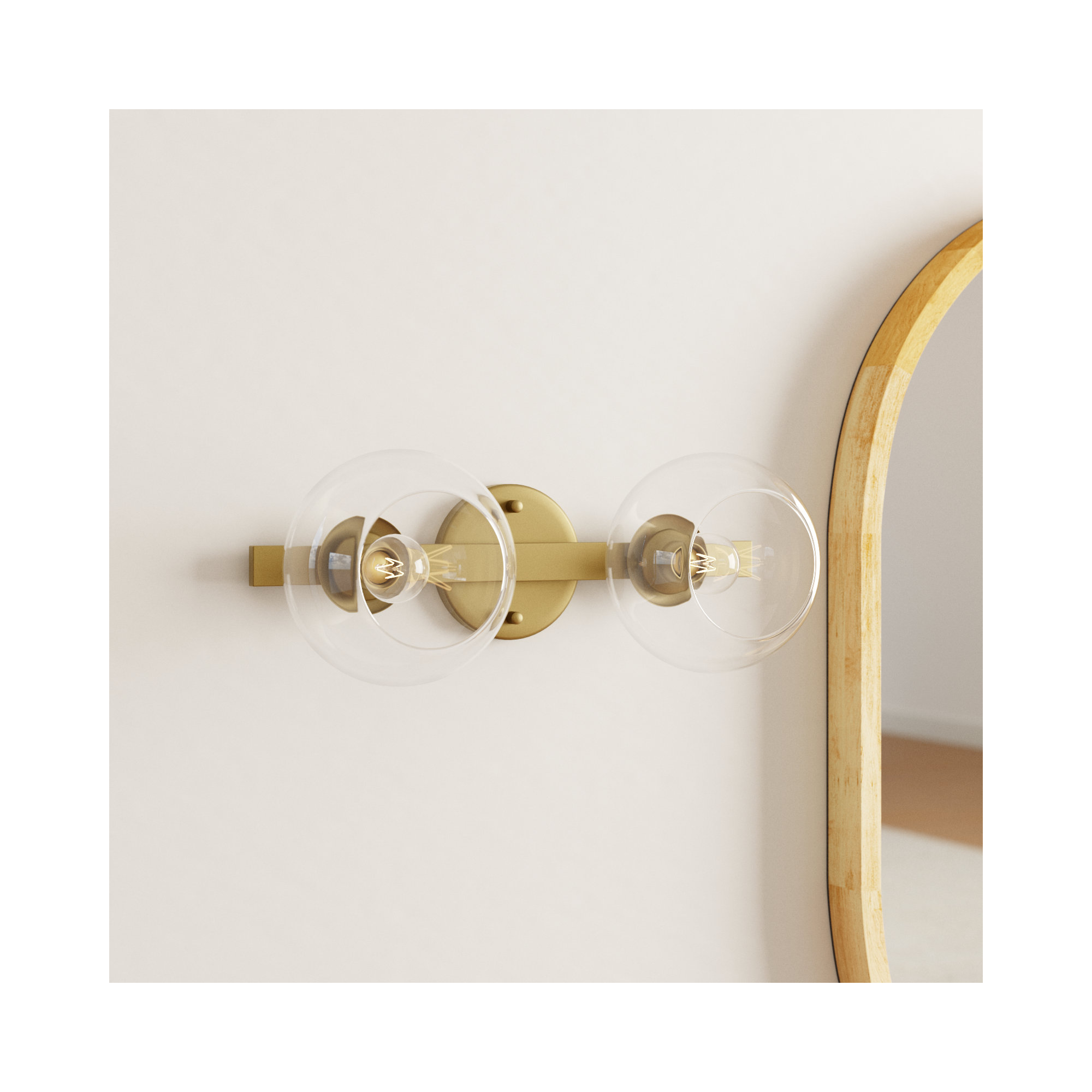Nathalie 2 Light Glass Dimmable Armed Sconce, 7" H x 17" W x 17" D, 2 Lights, Brass