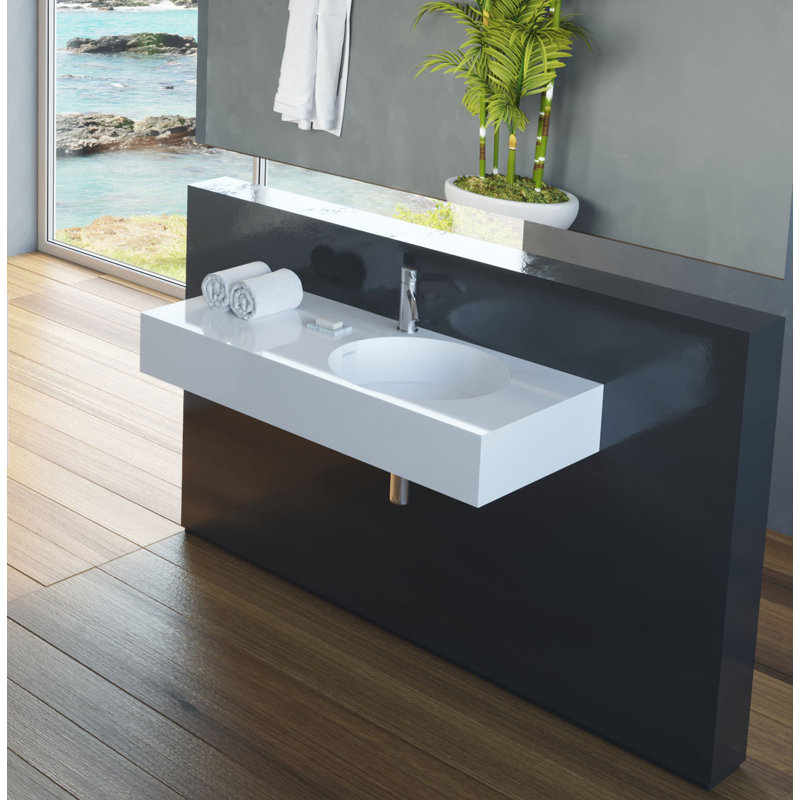 Badeloft 39.4" x 17.7" Rectangular Stone Resin Wall Mounted Bathroom Sink with Overflow WT-02-B-M in Matte White, Matte White