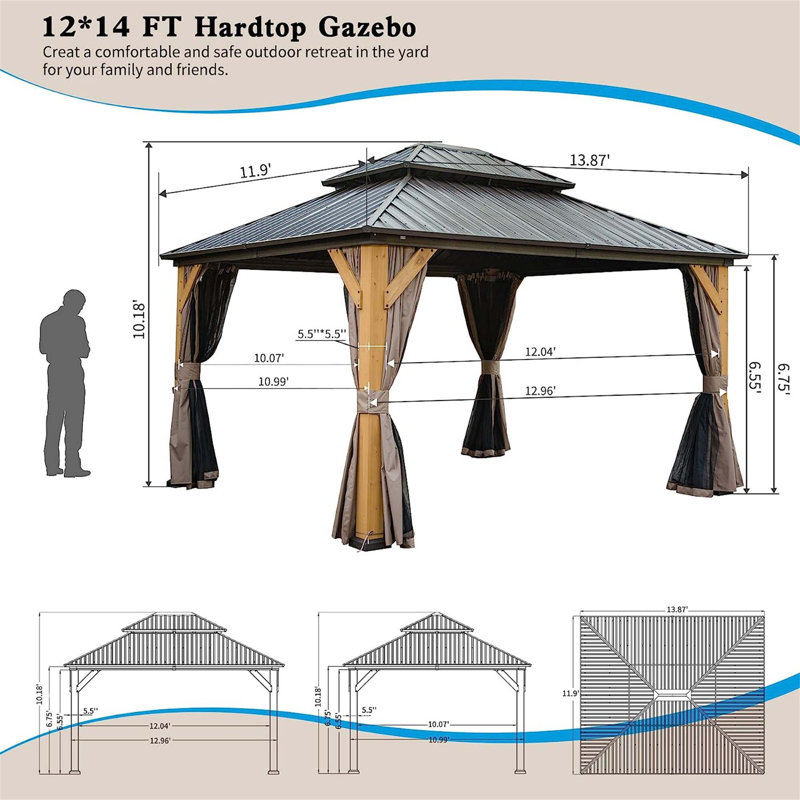 Classic Cedar Gazebo – Timeless Design, 115.84" H x 166.44" W x 142.8" D
