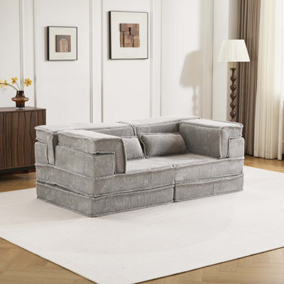 DIY Modular Boneless Circle Fleece Compressed Mahjong Convertible Floor Sofa Bed Oversized Loveseat No Assembly Indoor Couch