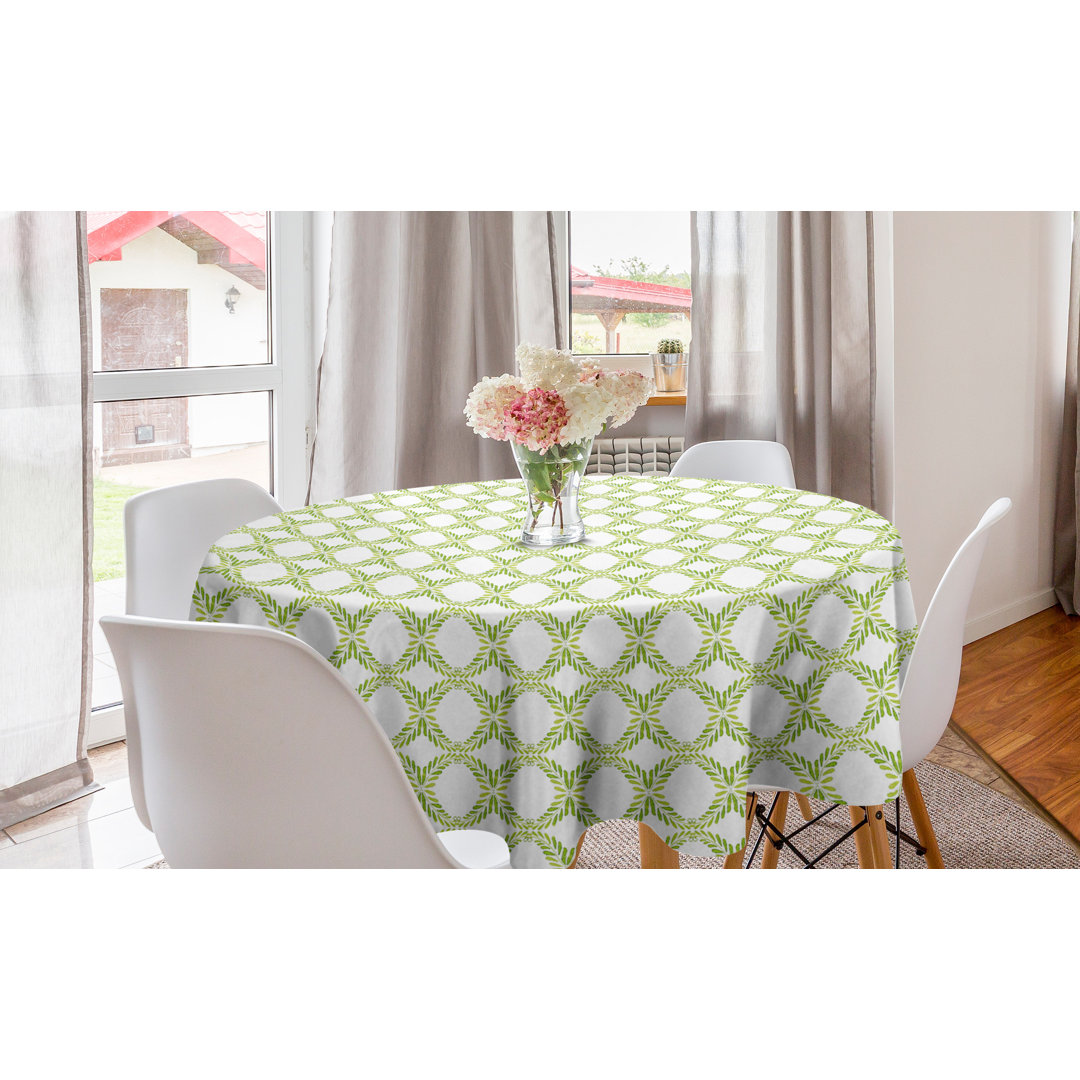 Runde Tischdecke, Lorbeer-Kranz-Illustrationen, Blumen, Lime Green Gelb Grün