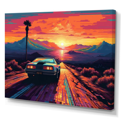 Chorio, voiture classique rétro orange et bleue sur toile