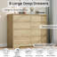 Commode 8 tiroirs en bois naturel avec poignées cachées, grande commode de rangement moderne pour chambre à coucher, salon, couloir, chambre d'enfant