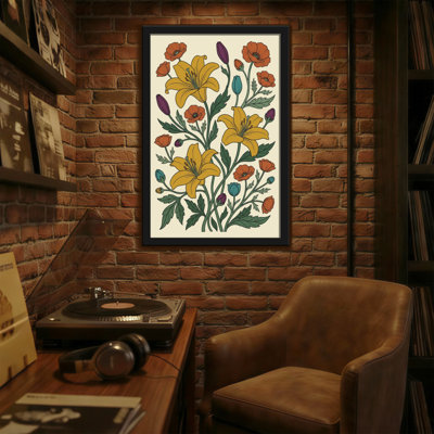 Plants & Flowers Floral Pattern With Yellow Lilies And Orange Poppies