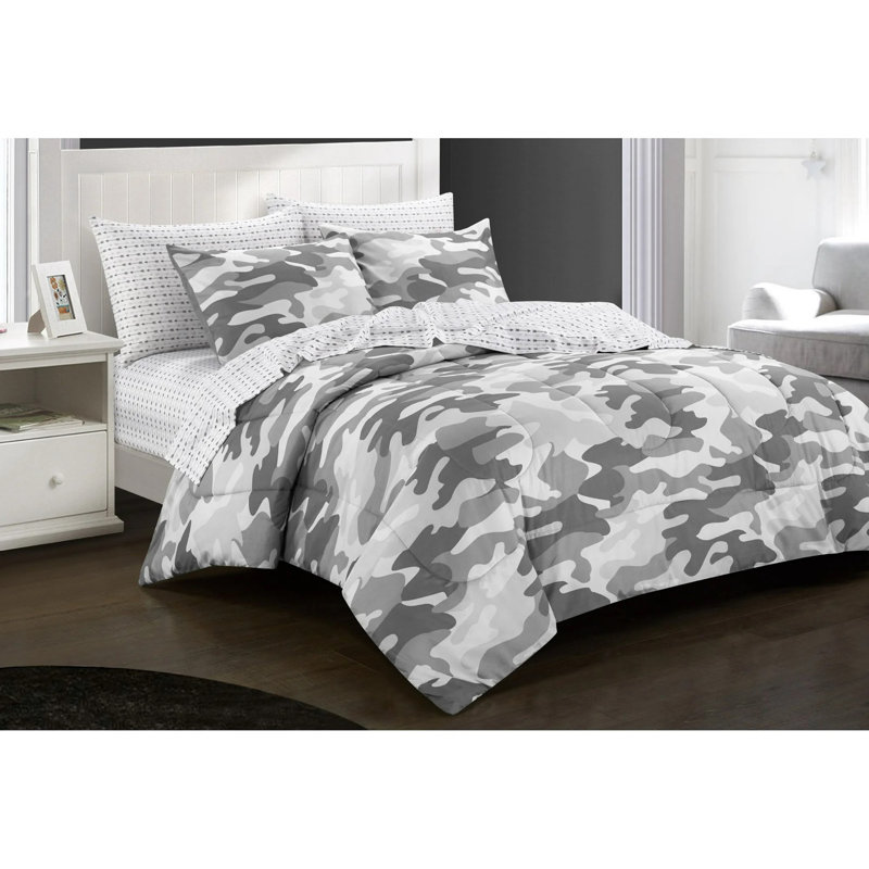 White/Gray Microfiber Comforter Set, Twin Comforter + 4 Additional Pieces