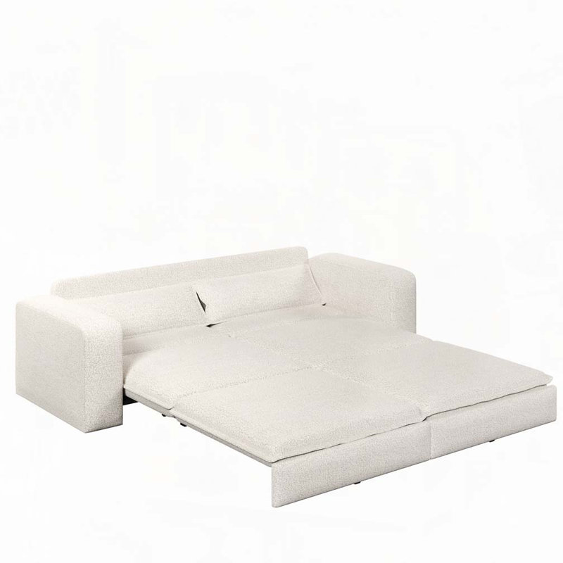 Canapé-lit convertible 3 en 1 de 93 pouces pour très grand lit, canapé-lit escamotable avec méridienne et 2 coussins lombaires, blanc beige