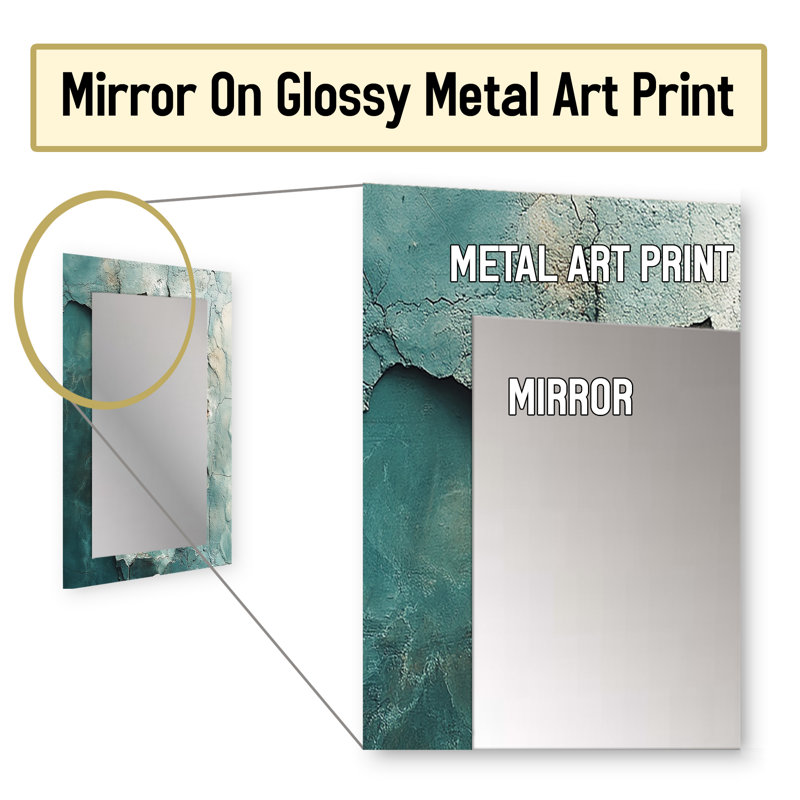 Green And White Coastal Oceans Pulse - Coastal Unique Mirror, Green Large Wall Mirror, Printed Metal Art, 32" x 24"