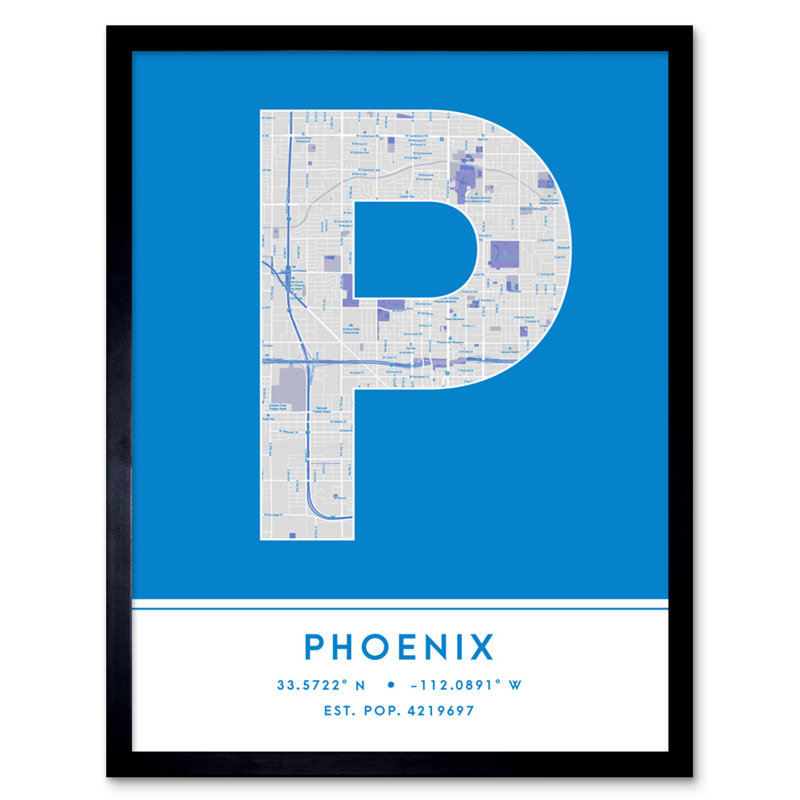 Phoenix Arizona United States City Map Blue - Single Picture Frame Typography