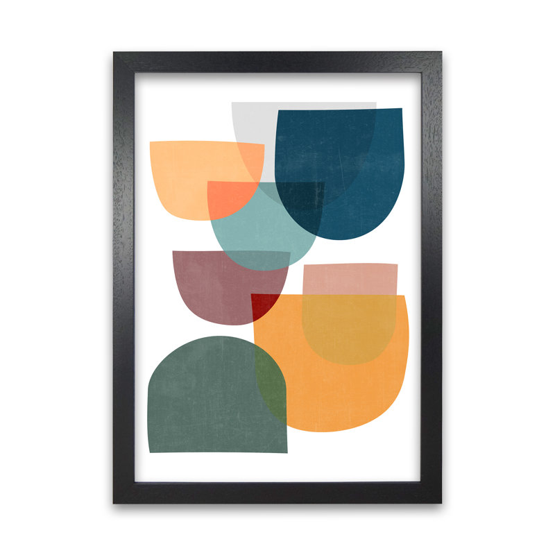 Mid Century Modern Colour A - Print on Canvas, 59cm H x 42cm W x 3cm D, Black Frame