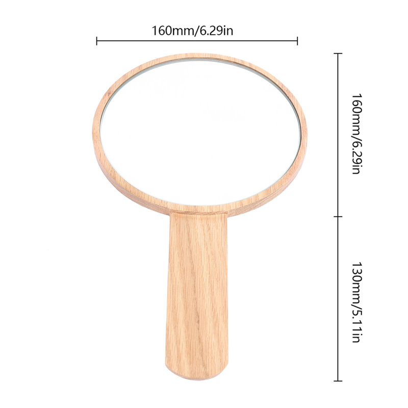 Handheld Makeup Plain Mirror Wood Round