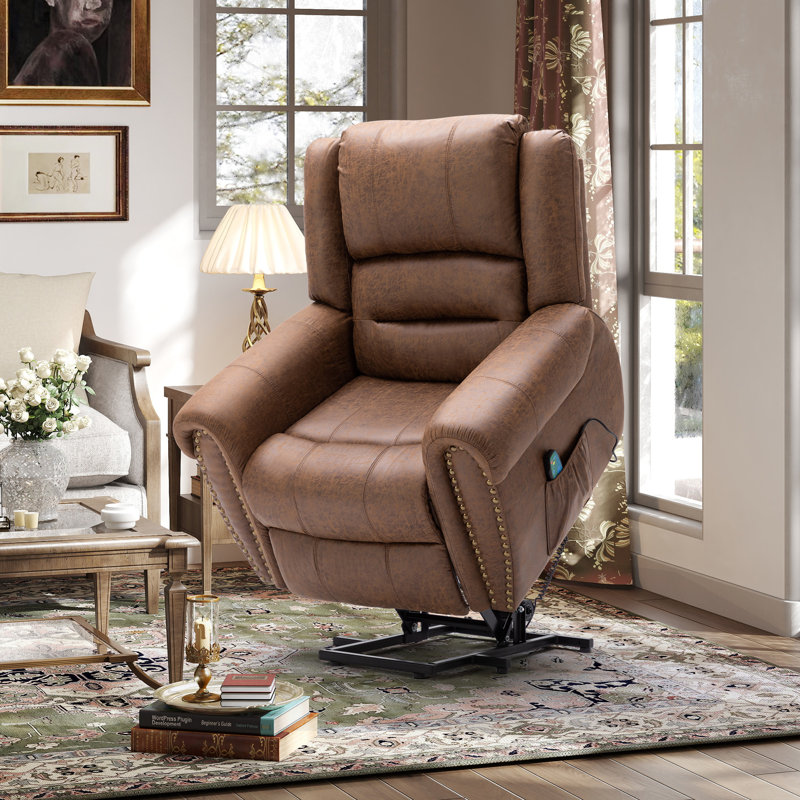42.5'' Wide Faux Leather Power Lift Assist Massage Recliner Heating & Vibration