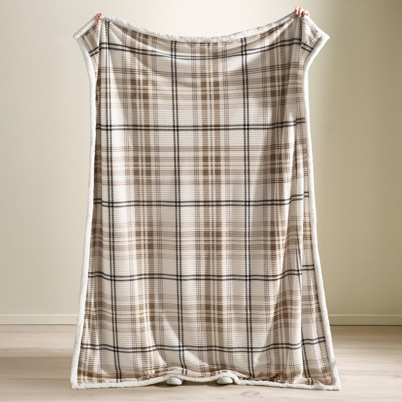 Cosy Ribbed Check 130x170cm Blanket Throw, Natural