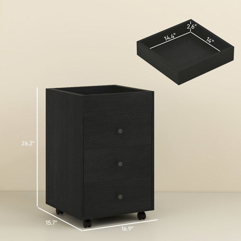 Dark Walnut 3 Drawer Storage Cabinet. Removable Tray & Under Desk Design. Mobility Wheels For Office Convenience 3 Bin, Walnut. Storage. And Transforming Functionality