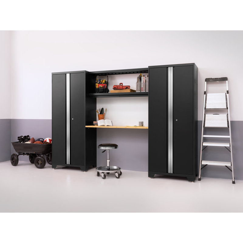 Bold Series 9 Piece 76.75'' H x 132'' W x 18'' D Garage Storage Cabinet Set, Stainless Steel, Black