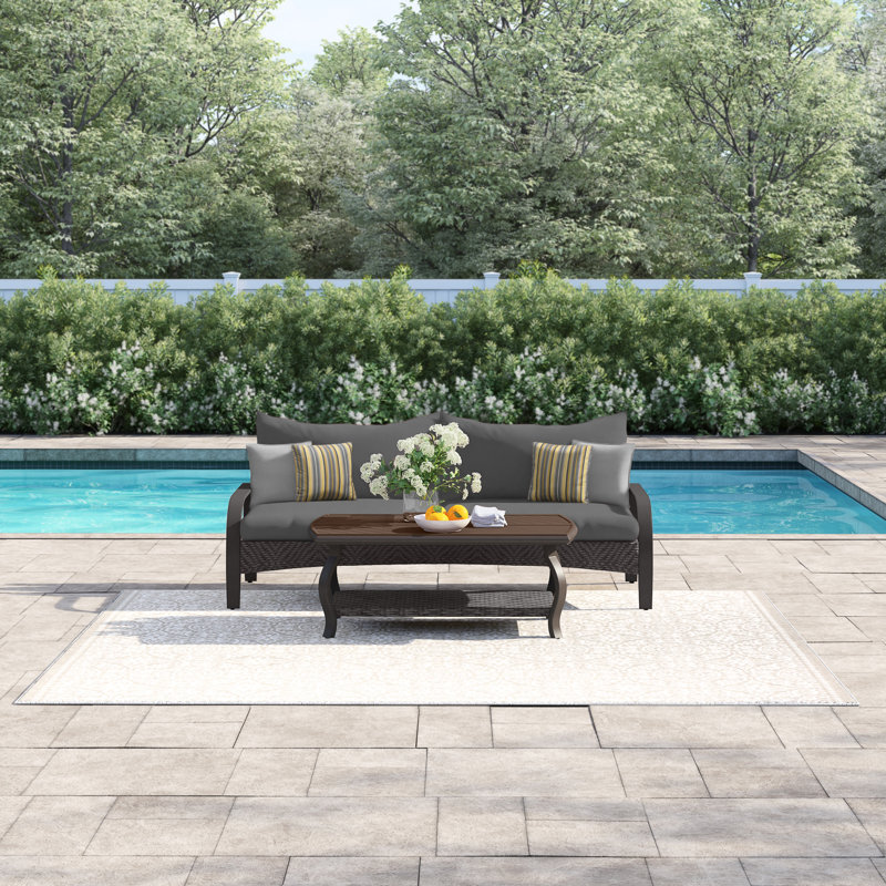 Kechia 2 Piece Sofa Seating Group With Sunbrella Cushion Covers, Charcoal Grey Sunbrella®