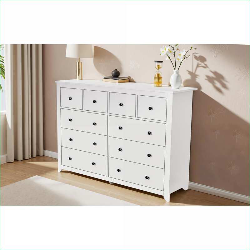 Commode en bois d'ingénierie moderne à 9 tiroirs blanc neige | Moderne | Chambre à coucher