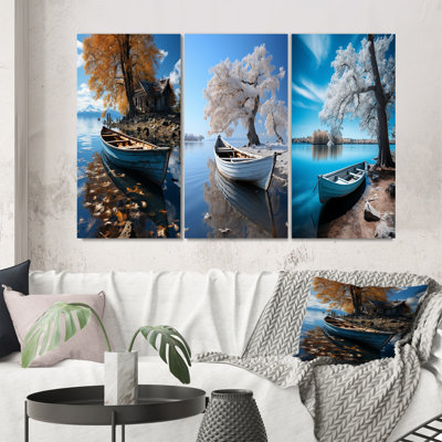 «Blue Lakeside Hideaway», 3 pièces sur toile