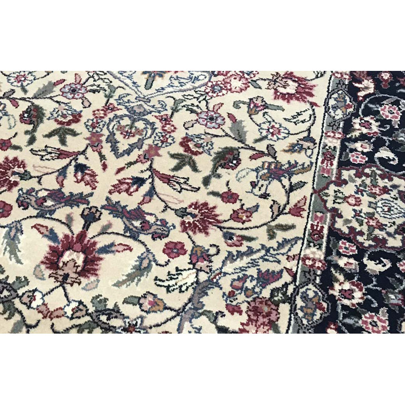 Tapis ivoire, bleu et gris noué à la main de haute qualité
