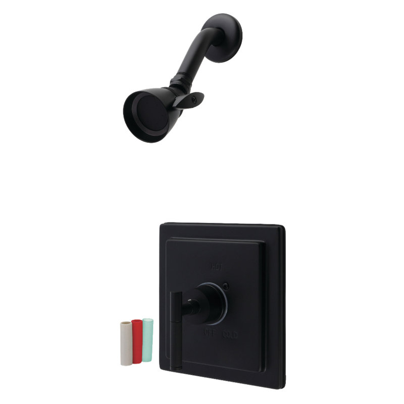 Robinet de baignoire et douche à pression équilibrée à poignée simple Kingston Brass Kaiser, Noir mat