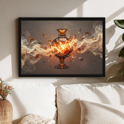 Art mural sur toile noir encadré pour le salon, la chambre à coucher, le bureau ou le vestibule - décoration murale décorative avec vase à feu