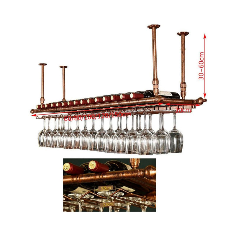 Vintage Ceiling Wine Racks, Adjustable Height, 120* 30Cm, For Home Bar