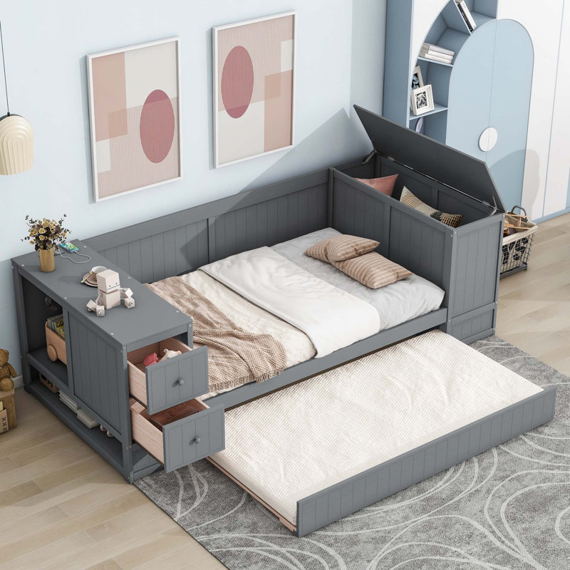 Lit de jour avec accoudoirs de rangement, Gris