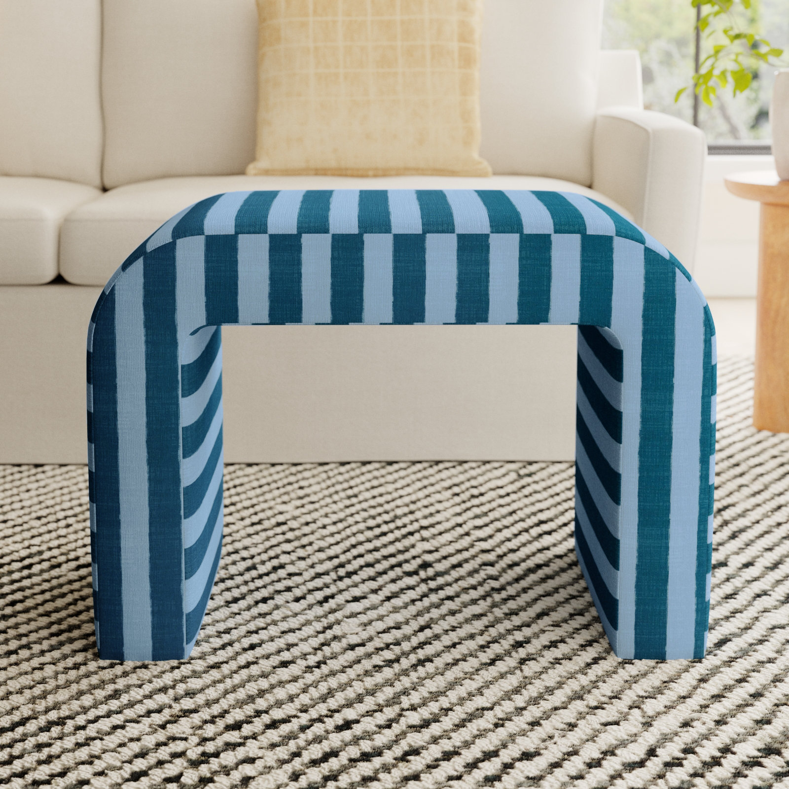 Barley 28" Ottoman, Brush Canopy Tonal Blue