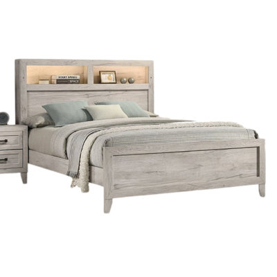 Miot 4Pc Queen Bedroom Set, Headboard Shelves W Light, Whitewash