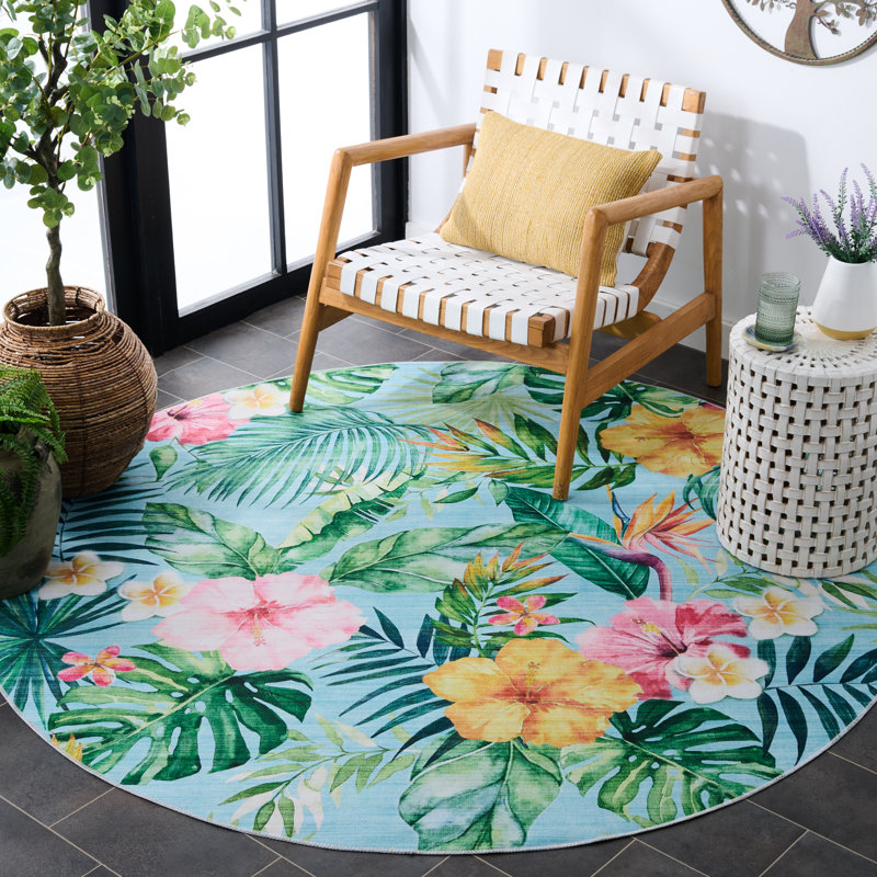 Biranna 849 Performance Machine Washable Floral Rug, Round 6'