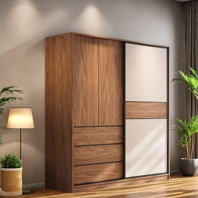Simple Two Color Push And Pull Wardrobe, 82.68" H x 78.74" W x 22.83" D
