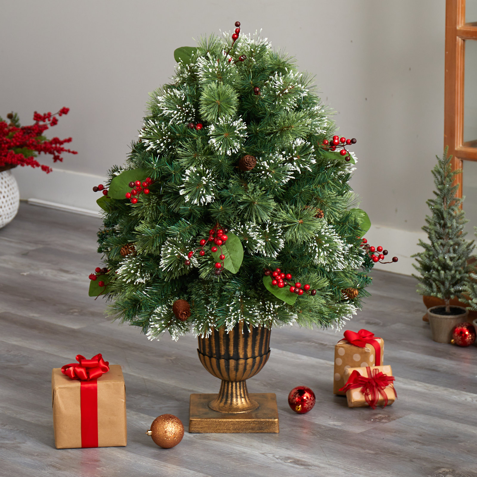 Pre-Lit Snow-Tipped Urn Tabletop Tree