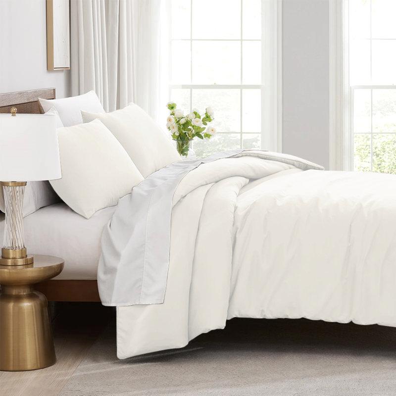 Microfibre 200 TC Plain Reversible Plain Weave Modern & Contemporary Duvet Cover Set, Cream