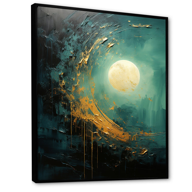 " Moon Emerald Eclipse Serenity " Print, Black Floater Framed, 20" H x 12" W x 1" D
