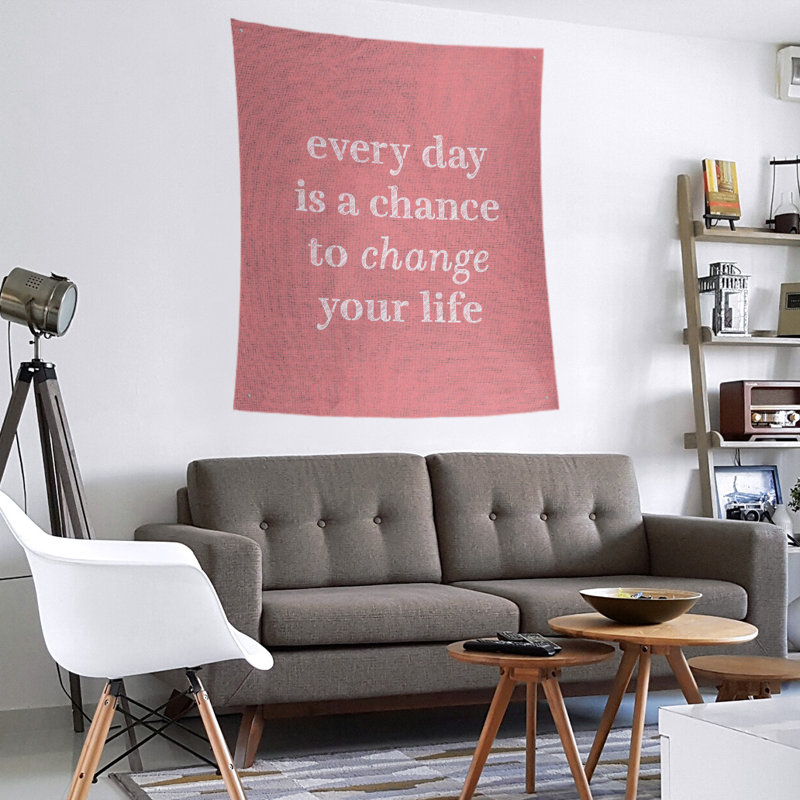 Tapisserie en polyester changer votre citation vie, H 60 po x l 51 po, Rouge / blanc