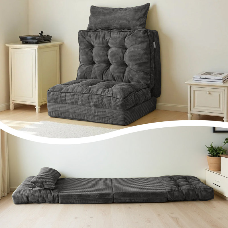 Canapé-lit Corduroy, Velours côtelé gris, 4.7" H x 37" W x 89" D