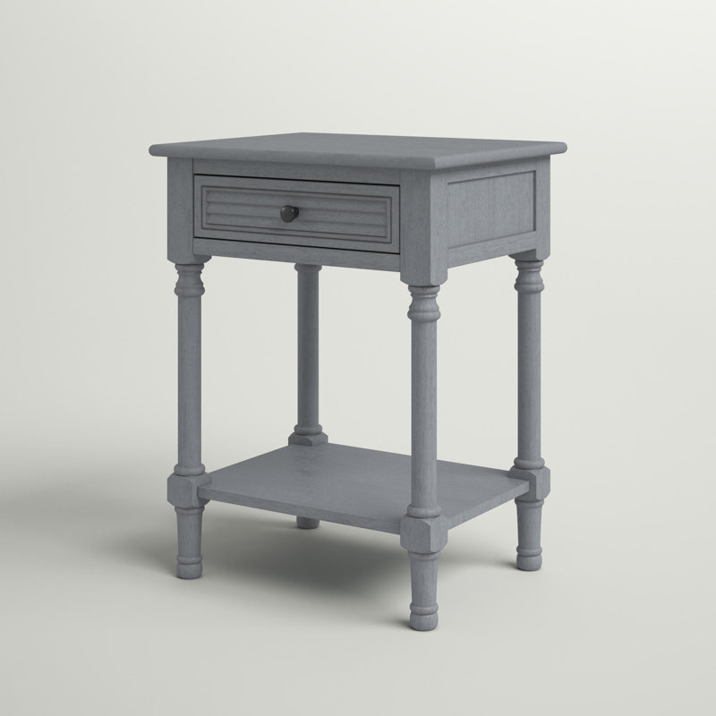 Distressed Gray Wood End Table with Storage