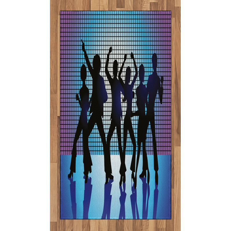 70s Party Flatweave Blue Area Rug, Rectangle 2'7" x 5'