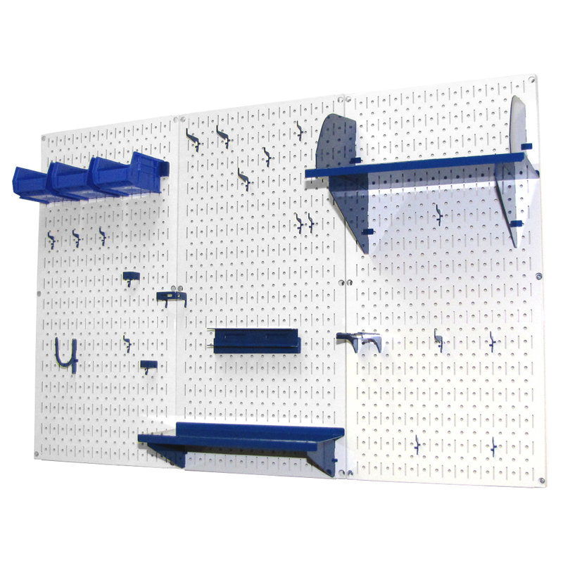 Ensemble de panneau perforé de rangement pour outils standard H 32 po x 48 po, Blanc et bleu