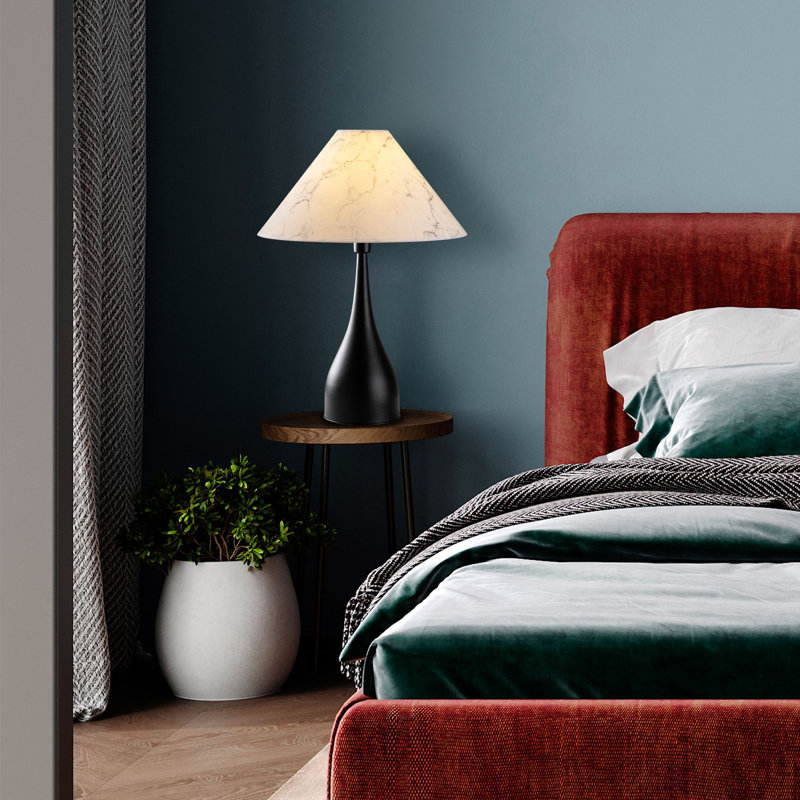Stylish Black Table Lamp, Metal Body, 19.7 x 19.7 x 26.8 inches | Fabric Cap Ø4.7 x 9.8 inches | E27 Socket, Max 40W (Bulb Not Included) | Perfect for Modern Living Rooms & Bedrooms, Elegant Solid Color Design
