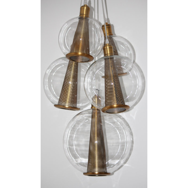 Luminaire suspendu sphère 5 lumières grappe Broyles