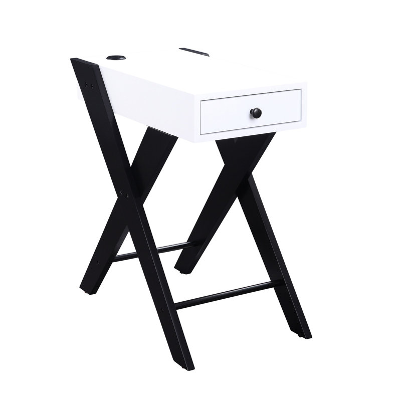 Contemporary White And Black Table With Integrated Hidden Drawer Design For Modern Look Cool Accent Built-in Storage Solution